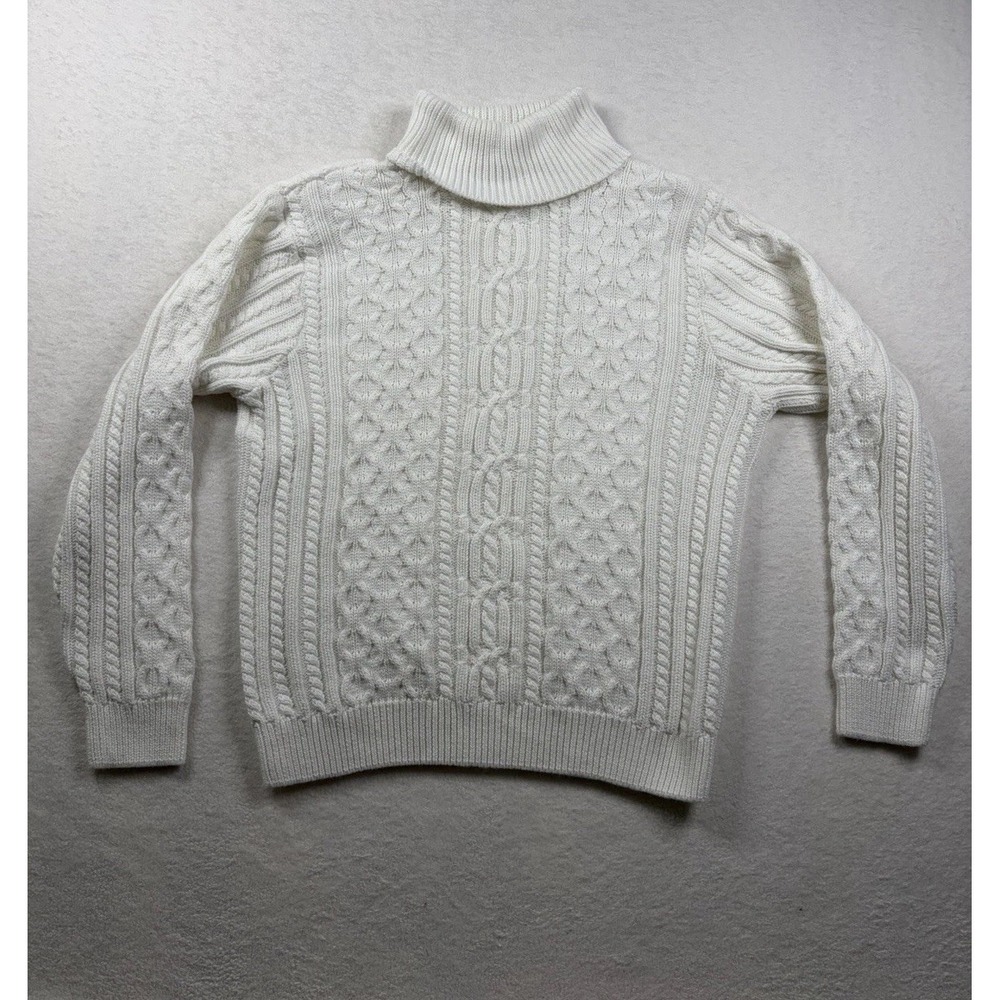 Jeanne Pierre Womens M Ivory Cable Knit Turtleneck Sweater 100% Cotton